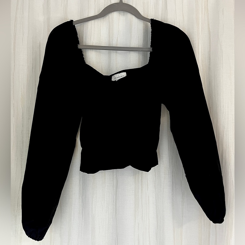 Top shop black long sleeve blouse cropped